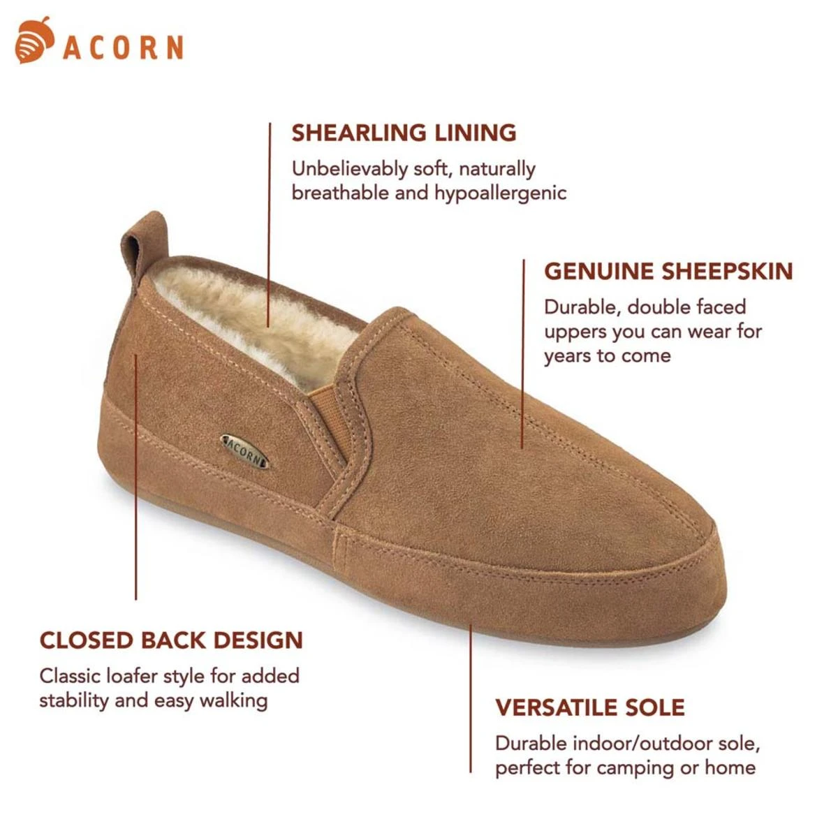 Acorn Mens Shearling Romeo Moc Slippers With Genuine Sheepskin 5 Acorn Mens Shearling Romeo Moc Slippers With Genuine Sheepskin - Image 3