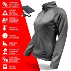 ActionHeat 5V Womens 1/2 Zip Pullover Battery Heated Shirt 14 ActionHeat 5V Womens 1/2 Zip Pullover Battery Heated Shirt -Hestra Clothing Store actionheat 5v battery heated 1 2 zip pullover shirt women s 262