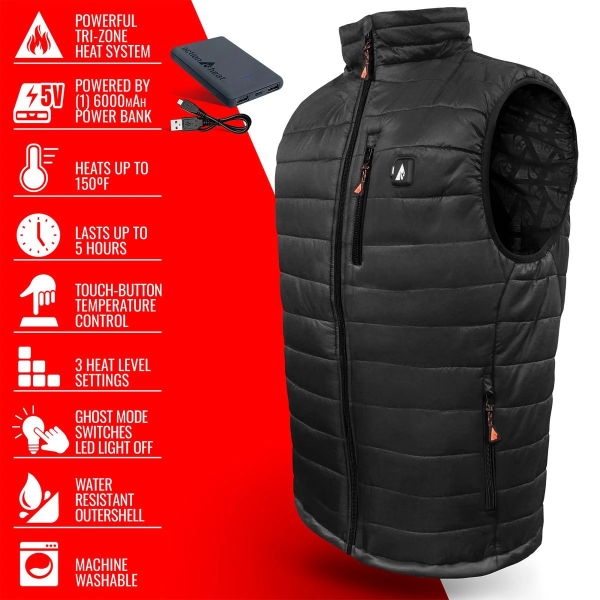 ActionHeat 5V Mens Insulated Puffer Battery Heated Vest 7 ActionHeat 5V Mens Insulated Puffer Battery Heated Vest - Image 5