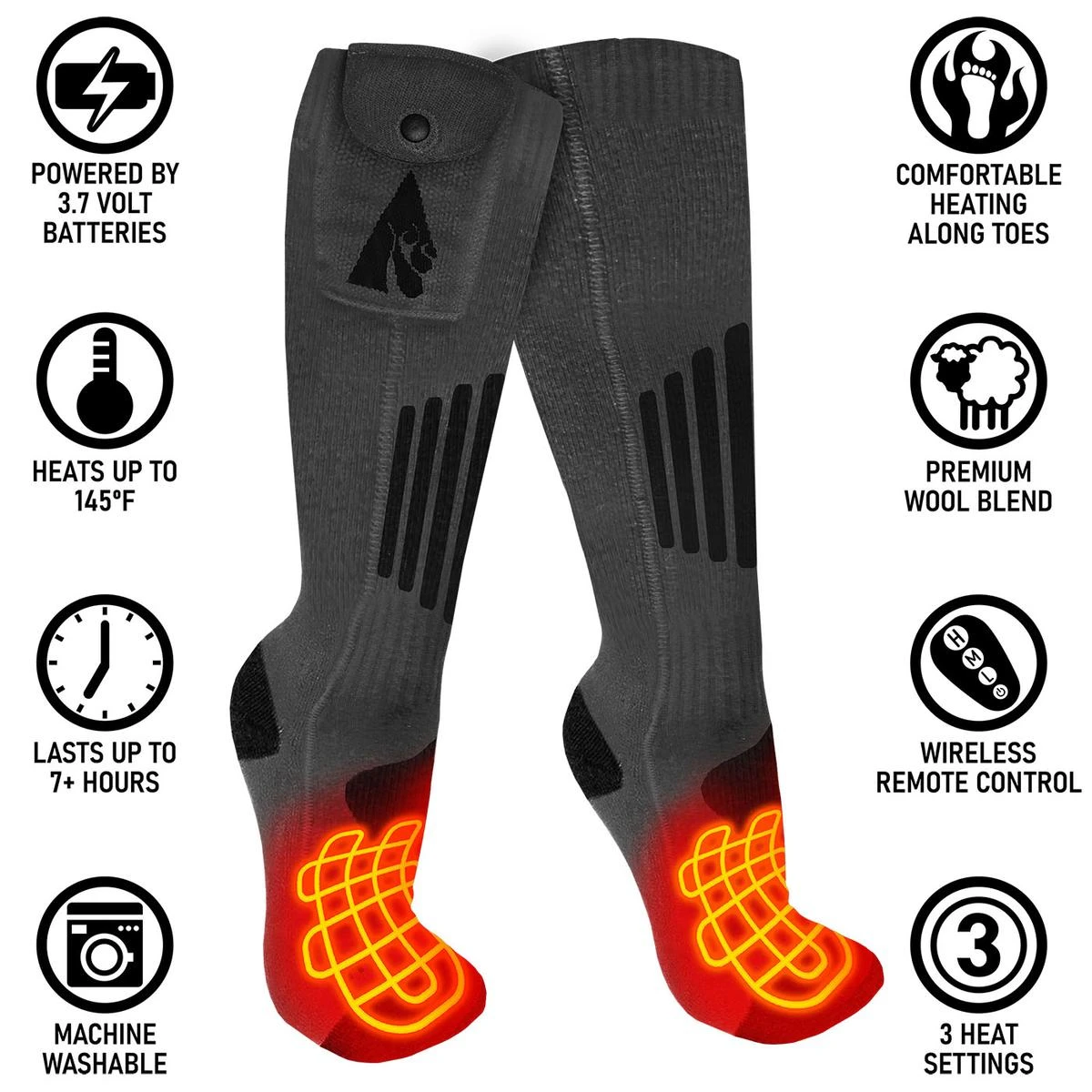ActionHeat 3.7V Wool Rechargeable Heated Socks 2.0 With Remote 5 ActionHeat 3.7V Wool Rechargeable Heated Socks 2.0 With Remote - Image 3