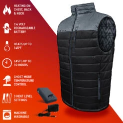 Aheata 7V Mens Heated Vest With Battery Pack -Hestra Clothing Store aheata 7v men s battery heated insulated color block puffer vest 10