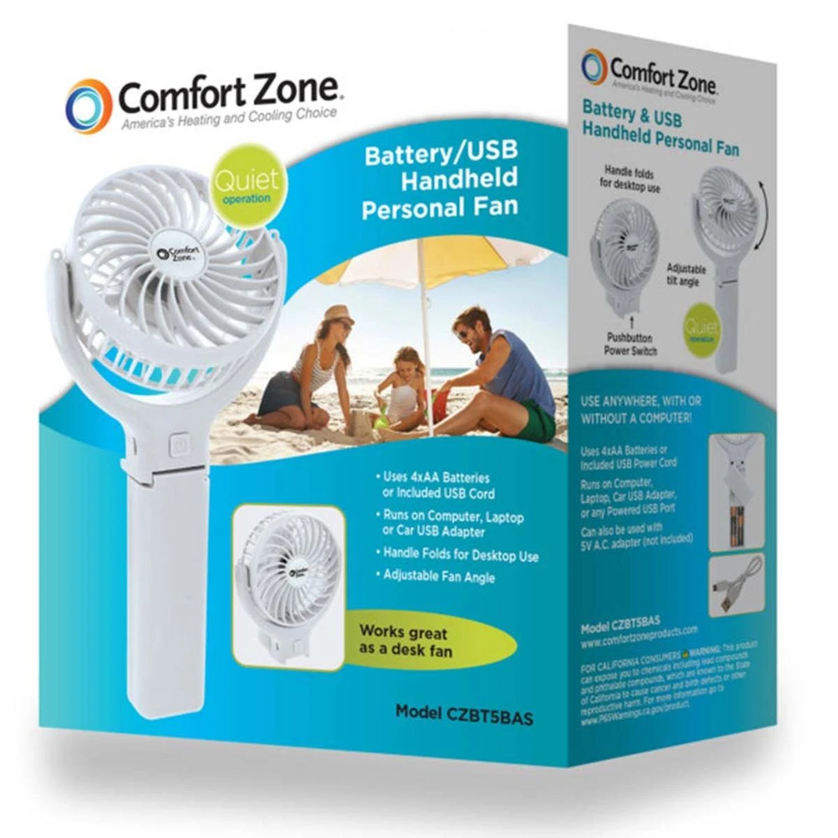 Comfort Zone Battery/USB Handheld Personal And Portable Fan - Assorted 8 Comfort Zone Battery/USB Handheld Personal And Portable Fan - Assorted - Image 6