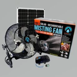 ExtremeMIST 3-n-1 Portable Misting Fan With Solar Panel, Mist Pump And 16ft Mist Line Attachment