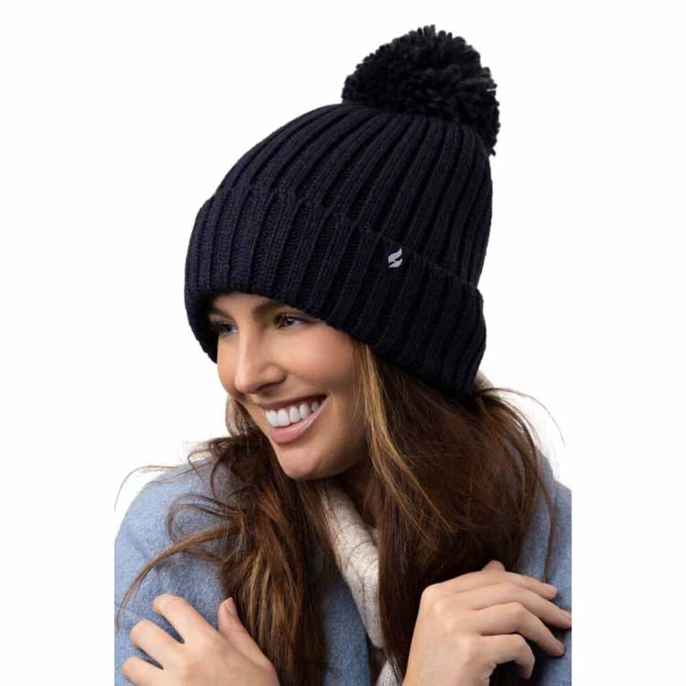 Heat Holders Womens Arden Ribbed Knit Roll Up Hat With Pom Pom 5 Heat Holders Womens Arden Ribbed Knit Roll Up Hat With Pom Pom - Image 3