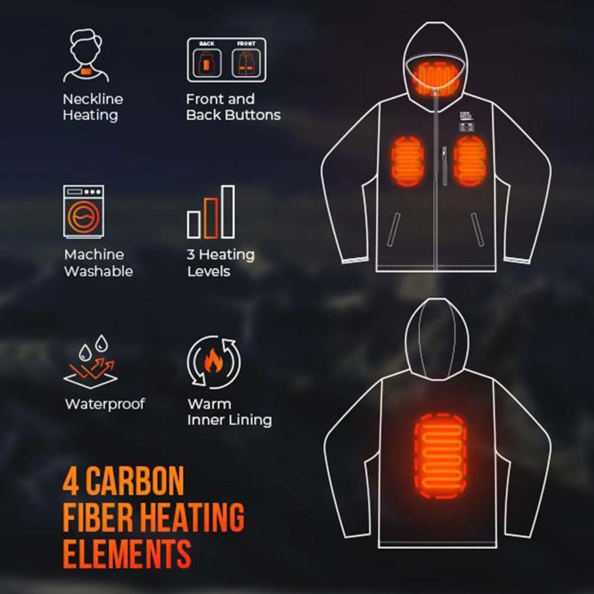 Kemimoto Mens Classic Heated Warm Jacket With Fleece 7 Kemimoto Mens Classic Heated Warm Jacket With Fleece - Image 5