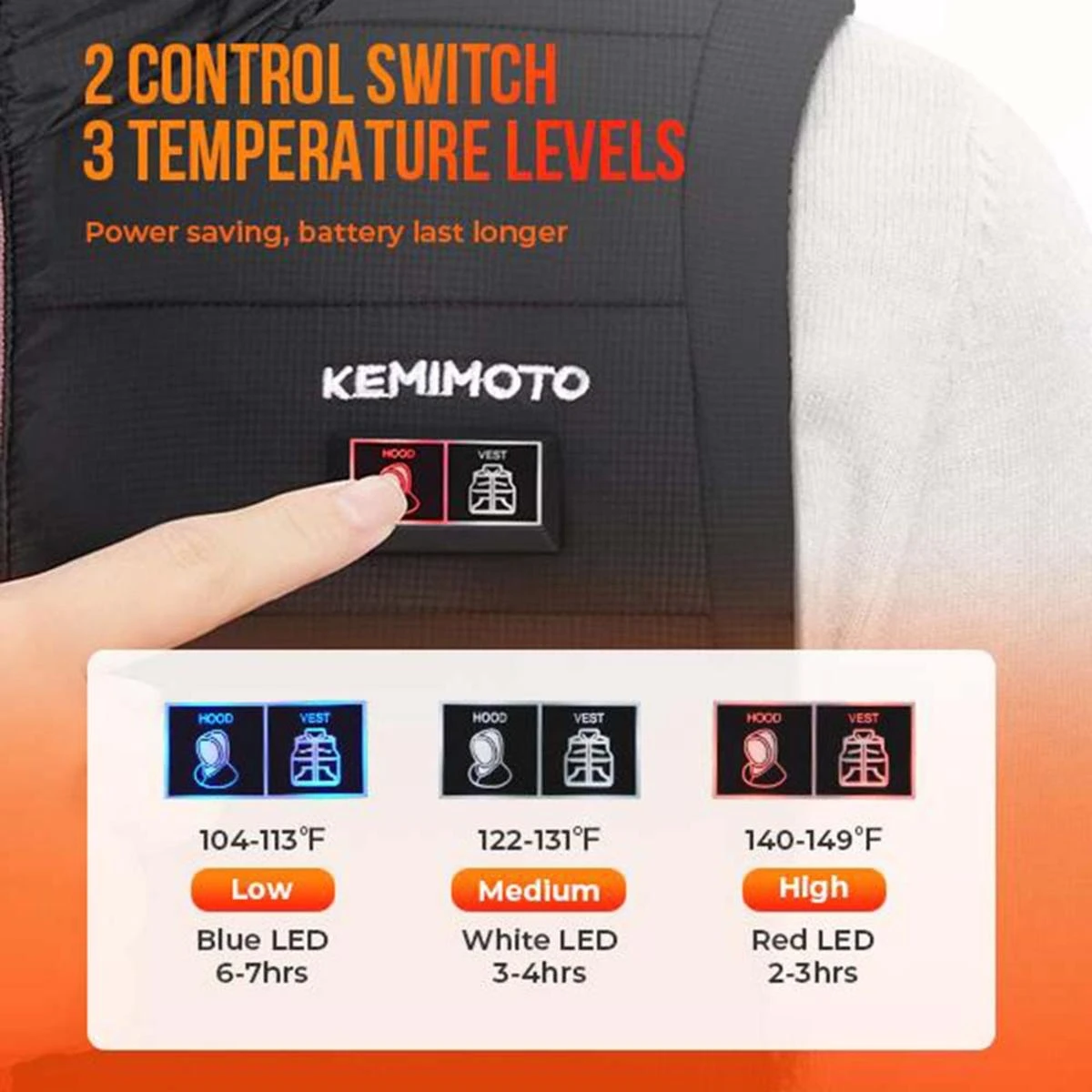 Kemimoto Mens Heated Vest With Heated Hood 5 Kemimoto Mens Heated Vest With Heated Hood - Image 4