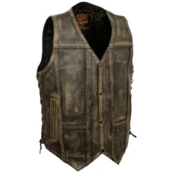 Milwaukee Leather Mens Brown Distressed 10 Pocket Vest