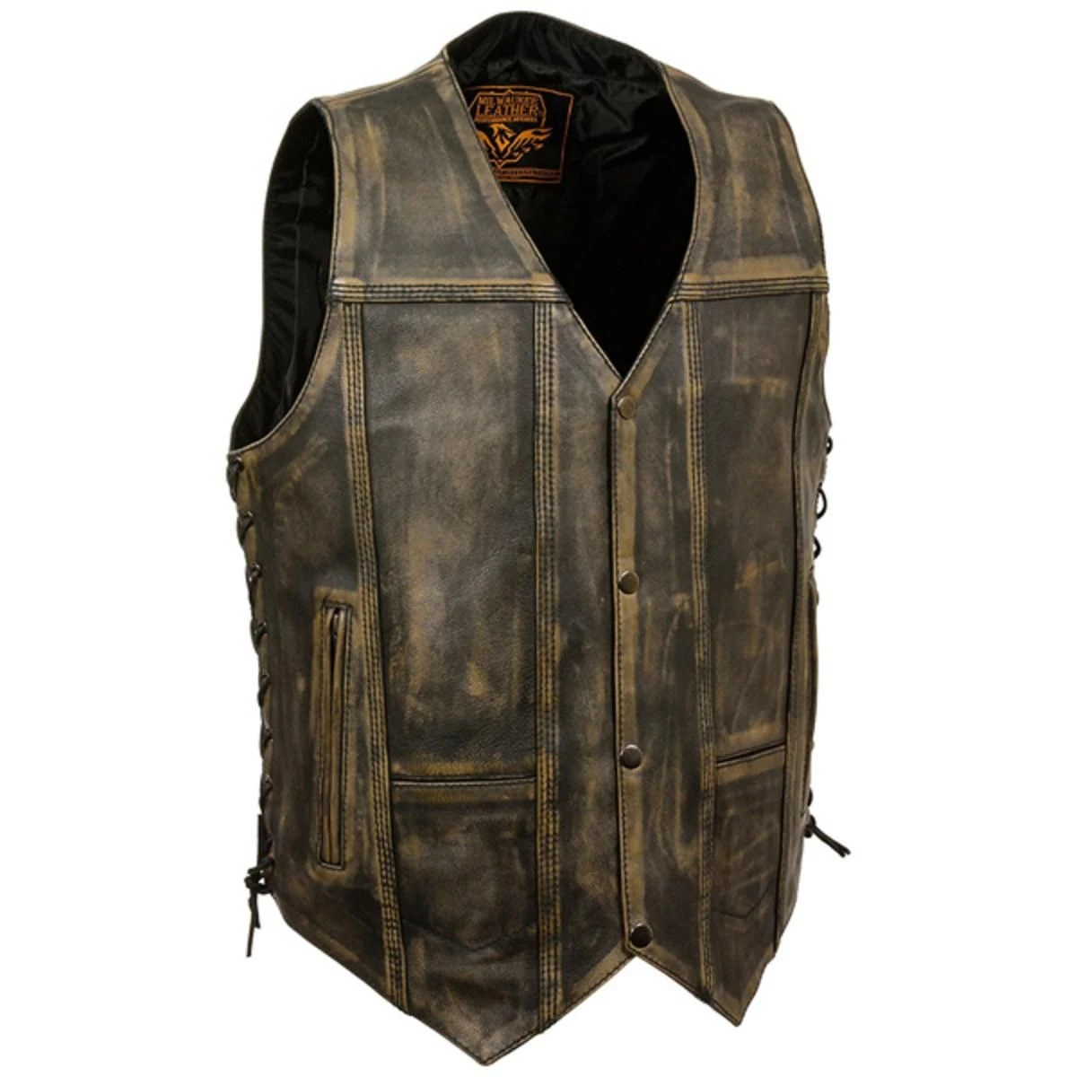 Milwaukee Leather Mens Brown Distressed 10 Pocket Vest 3 Milwaukee Leather Mens Brown Distressed 10 Pocket Vest