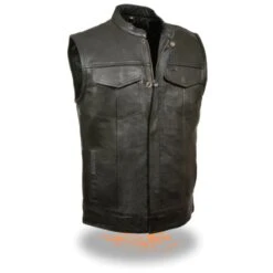 Milwaukee Leather Mens Open Neck Snap/Zip Front Club Style Vest