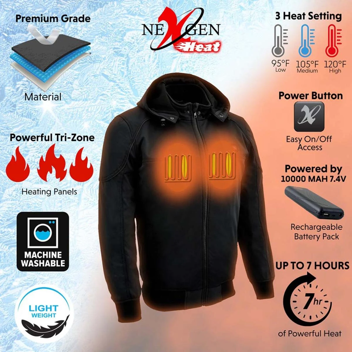 NexGen Heat Mens Igniter Soft-Shell Heated Hooded Jacket 6 NexGen Heat Mens Igniter Soft-Shell Heated Hooded Jacket - Image 4
