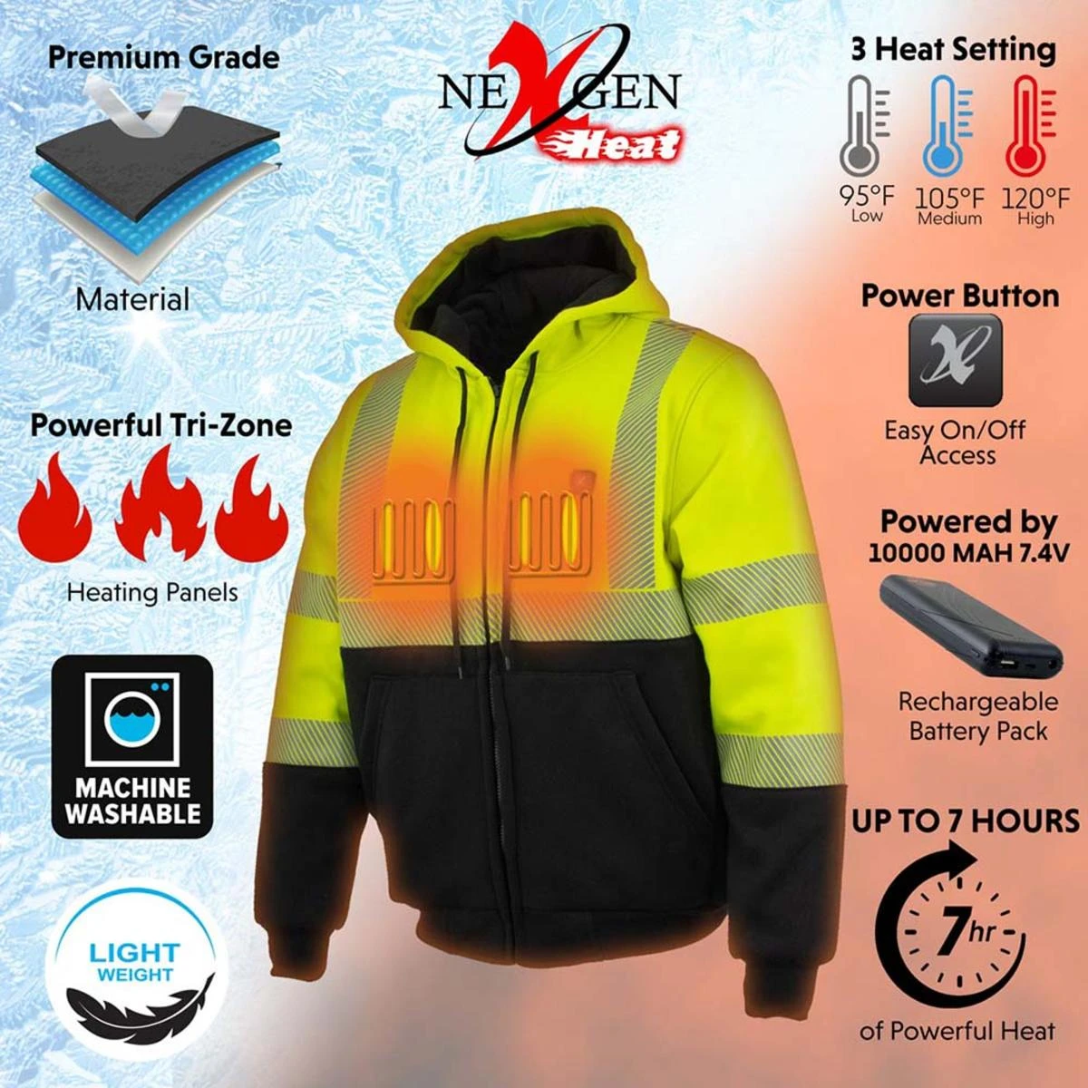 NexGen Heat Mens Sledge High-Viz Textile Heated Jacket 6 NexGen Heat Mens Sledge High-Viz Textile Heated Jacket - Image 4