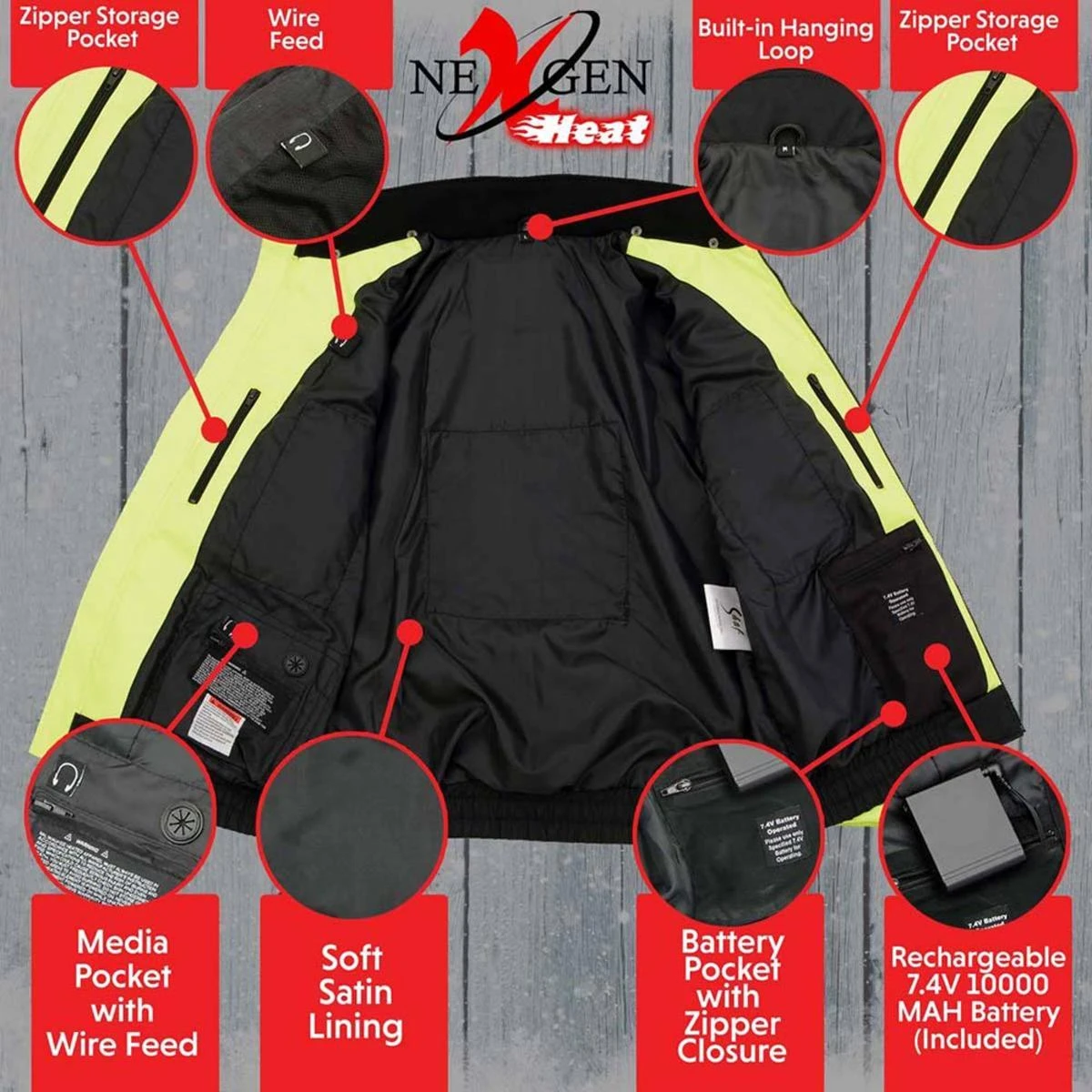 NexGen Heat Mens Sledge High-Viz Textile Heated Jacket 7 NexGen Heat Mens Sledge High-Viz Textile Heated Jacket - Image 5
