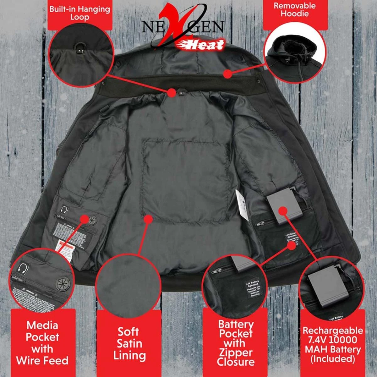 NexGen Heat Womens Igniter Soft-Shell Heated Hooded Jacket 7 NexGen Heat Womens Igniter Soft-Shell Heated Hooded Jacket - Image 5