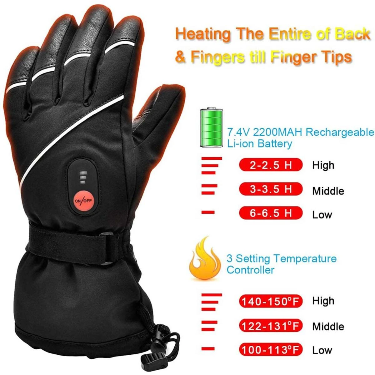 Snow Deer Unisex Rechargeable Battery Powered Electric Outdoor Heated Gloves 5 Snow Deer Unisex Rechargeable Battery Powered Electric Outdoor Heated Gloves - Image 3