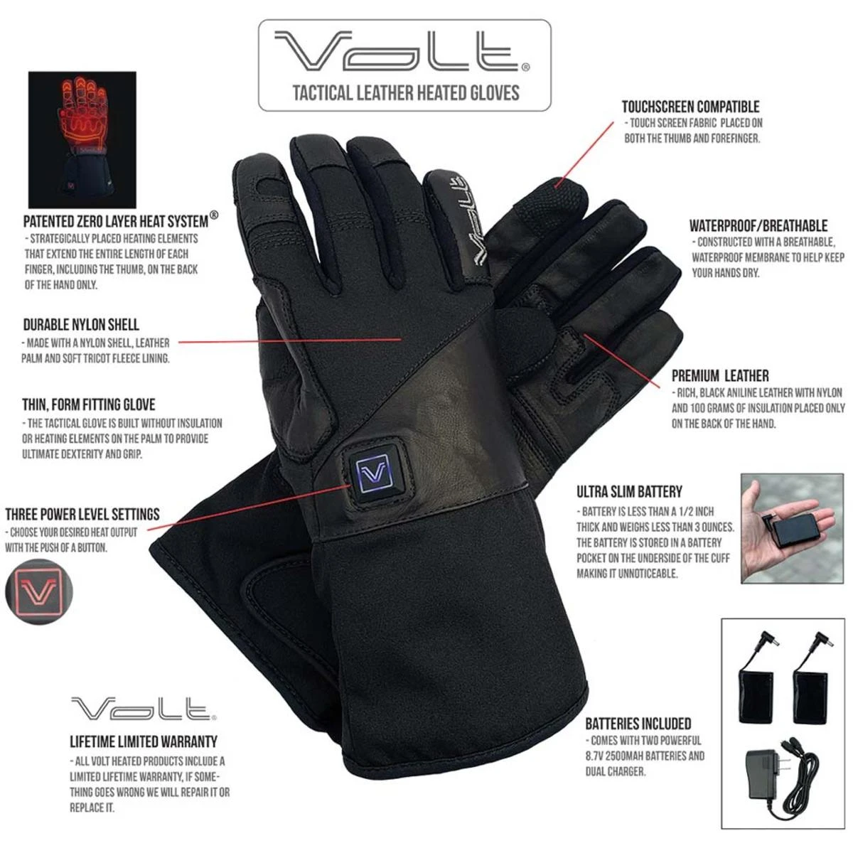Volt Heat 8V Tactical Leather Heated Gloves 7 Volt Heat 8V Tactical Leather Heated Gloves - Image 5
